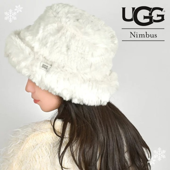 UGG Faux Fur White Furry Bucket Hat Nimbus S/M - Picture 3 of 10